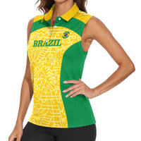 Custom Brazil Football Women Sleeveless Polo Shirt Vamos Selecao - Yellow - Wonder Print Shop