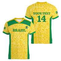 Custom Brazil Football Women V-Neck T-Shirt Vamos Selecao - Yellow - Wonder Print Shop