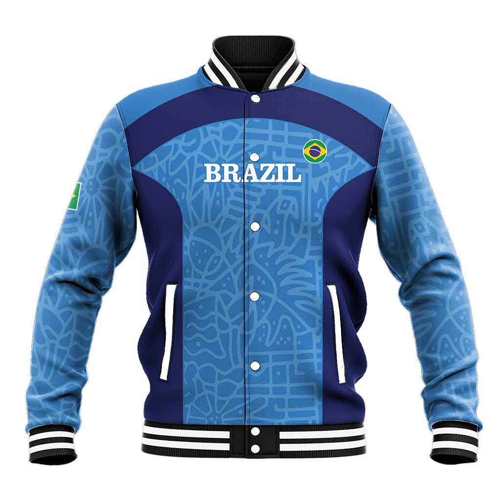 Custom Brazil Football Baseball Jacket Vamos Selecao - Blue - Wonder Print Shop