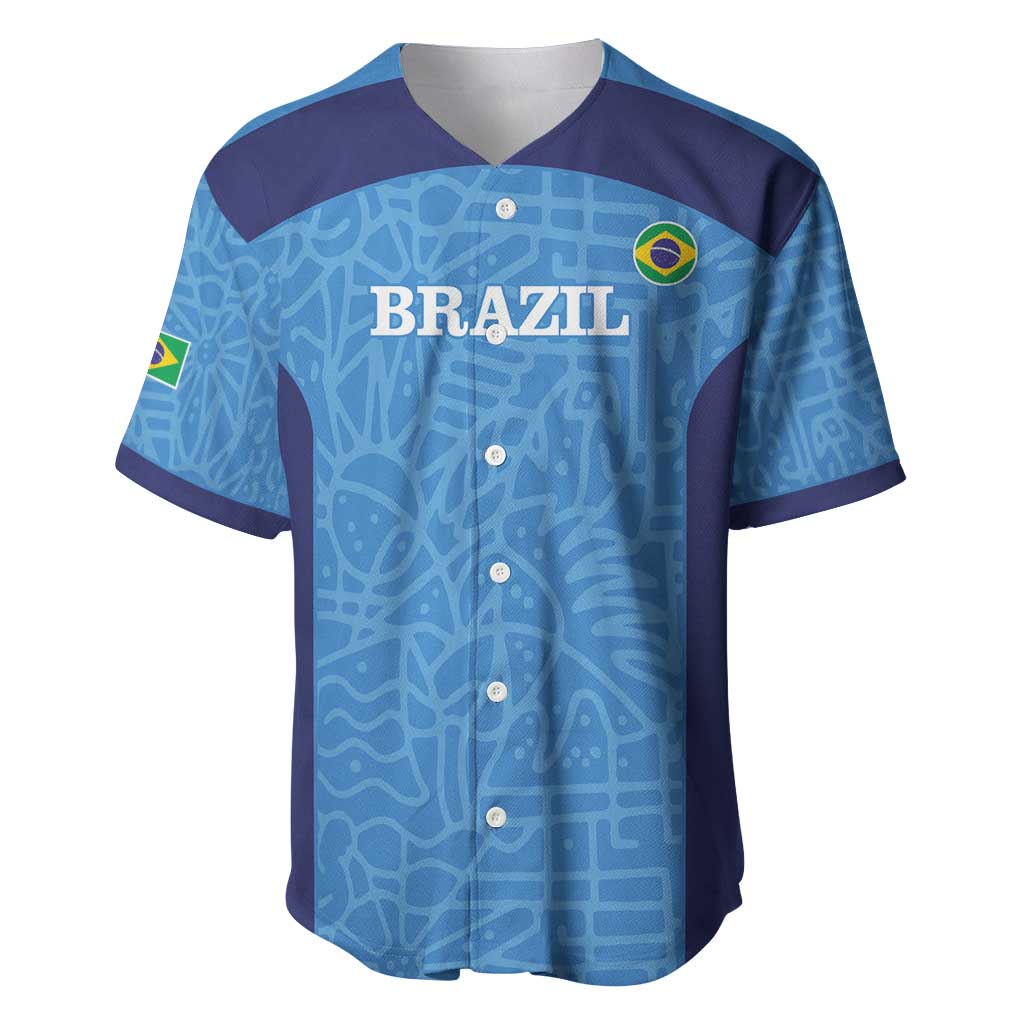 Custom Brazil Football Baseball Jersey Vamos Selecao - Blue - Wonder Print Shop