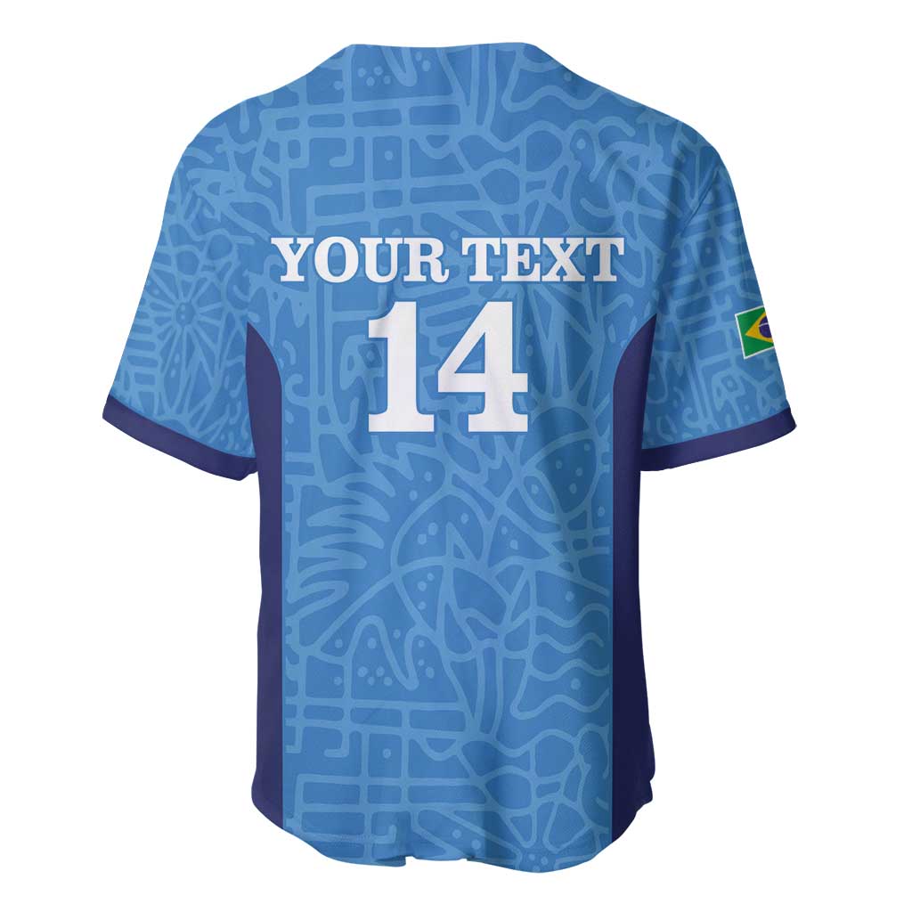 Custom Brazil Football Baseball Jersey Vamos Selecao - Blue - Wonder Print Shop