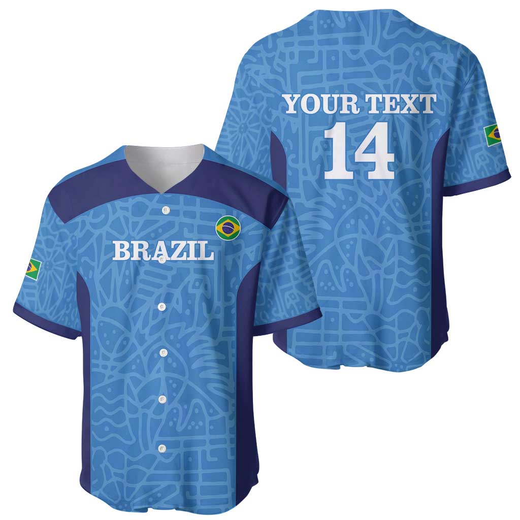 Custom Brazil Football Baseball Jersey Vamos Selecao - Blue - Wonder Print Shop