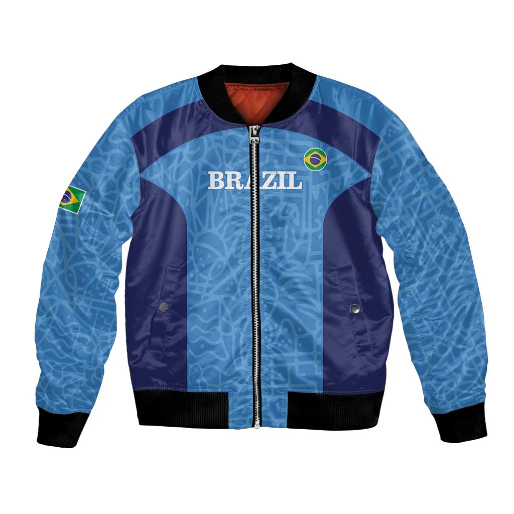Custom Brazil Football Bomber Jacket Vamos Selecao - Blue - Wonder Print Shop