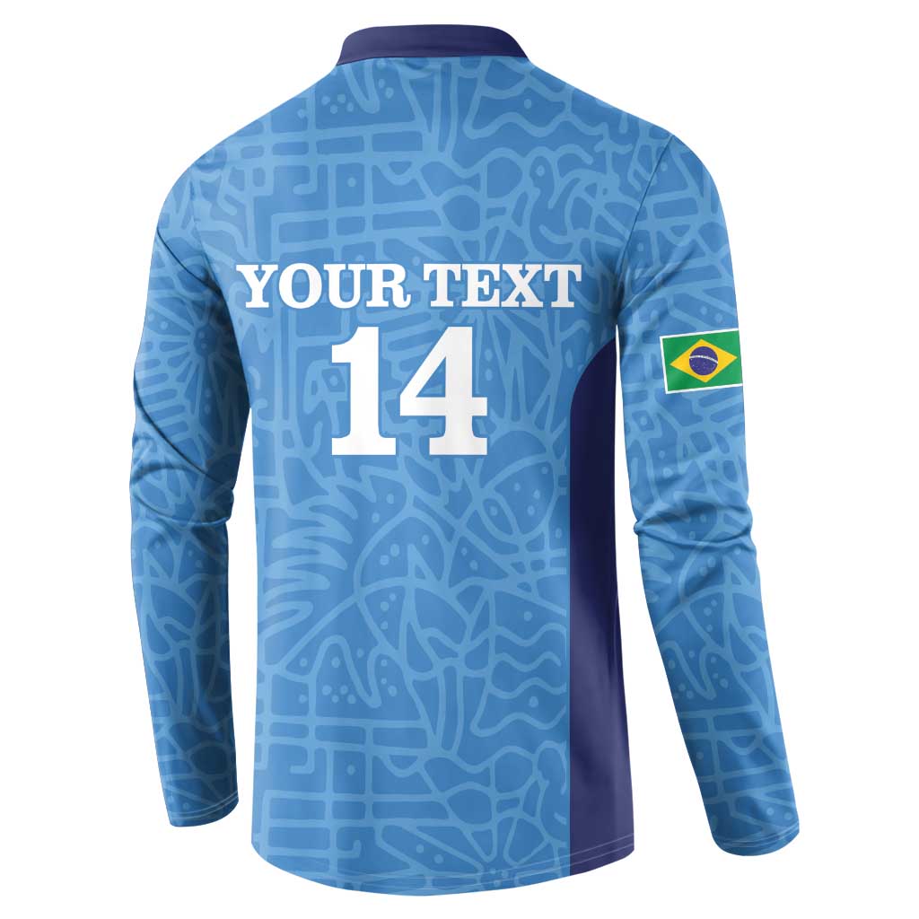 Custom Brazil Football Button Sweatshirt Vamos Selecao - Blue - Wonder Print Shop