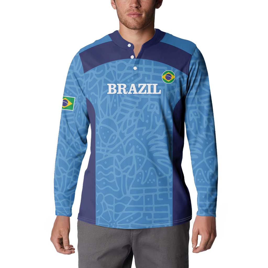 Custom Brazil Football Button Sweatshirt Vamos Selecao - Blue - Wonder Print Shop