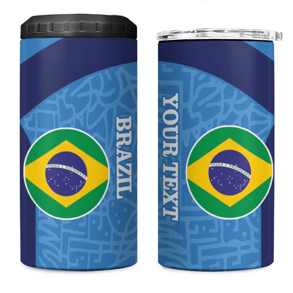 Custom Brazil Football 4 in 1 Can Cooler Tumbler Vamos Selecao - Blue - Wonder Print Shop