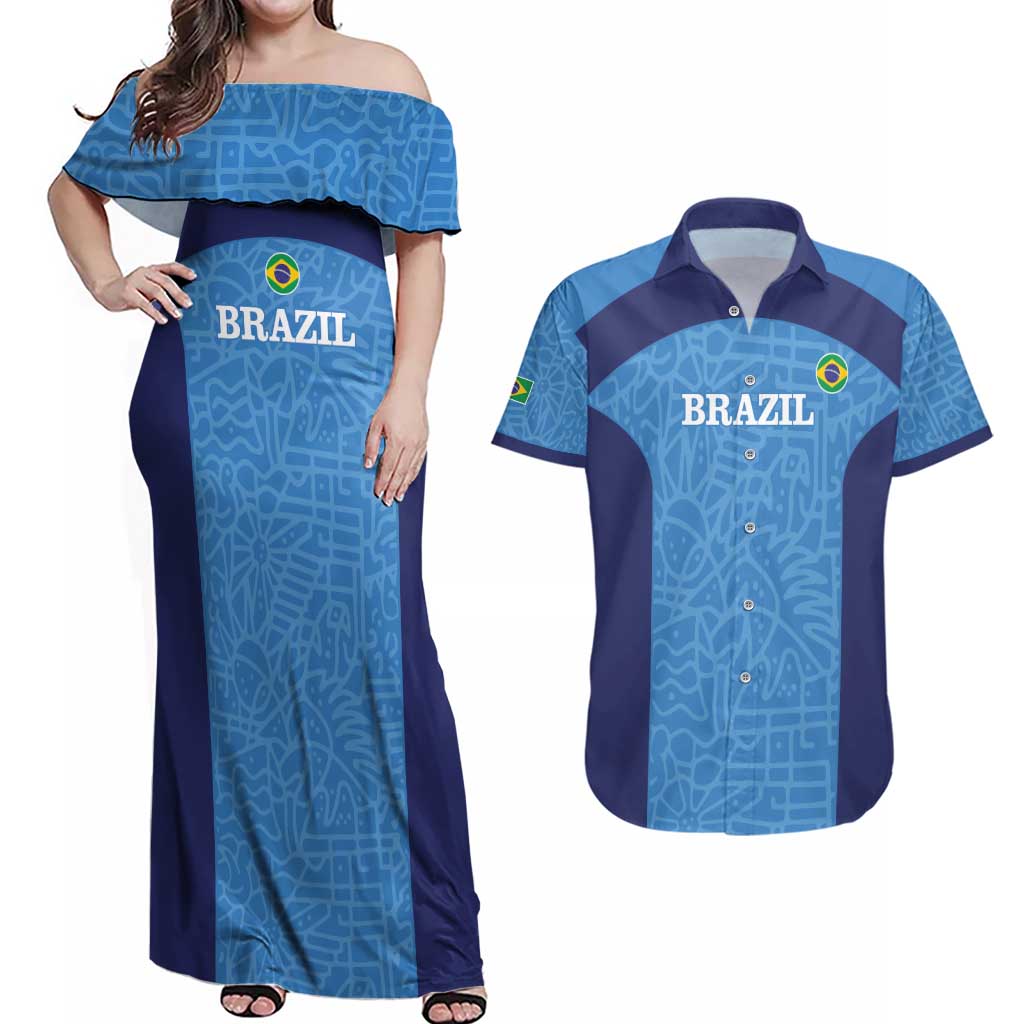 Custom Brazil Football Couples Matching Off Shoulder Maxi Dress and Hawaiian Shirt Vamos Selecao - Blue - Wonder Print Shop