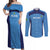 Custom Brazil Football Couples Matching Off Shoulder Maxi Dress and Long Sleeve Button Shirt Vamos Selecao - Blue - Wonder Print Shop