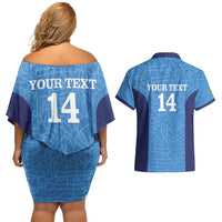 Custom Brazil Football Couples Matching Off Shoulder Short Dress and Hawaiian Shirt Vamos Selecao - Blue - Wonder Print Shop