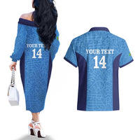 Custom Brazil Football Couples Matching Off The Shoulder Long Sleeve Dress and Hawaiian Shirt Vamos Selecao - Blue - Wonder Print Shop