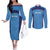 Custom Brazil Football Couples Matching Off The Shoulder Long Sleeve Dress and Long Sleeve Button Shirt Vamos Selecao - Blue