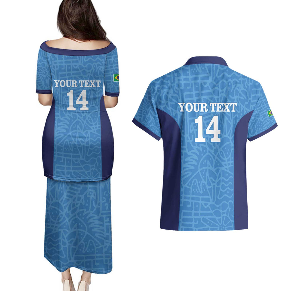 Custom Brazil Football Couples Matching Puletasi and Hawaiian Shirt Vamos Selecao - Blue - Wonder Print Shop