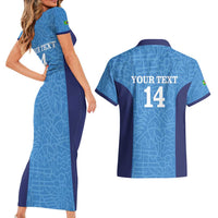 Custom Brazil Football Couples Matching Short Sleeve Bodycon Dress and Hawaiian Shirt Vamos Selecao - Blue - Wonder Print Shop