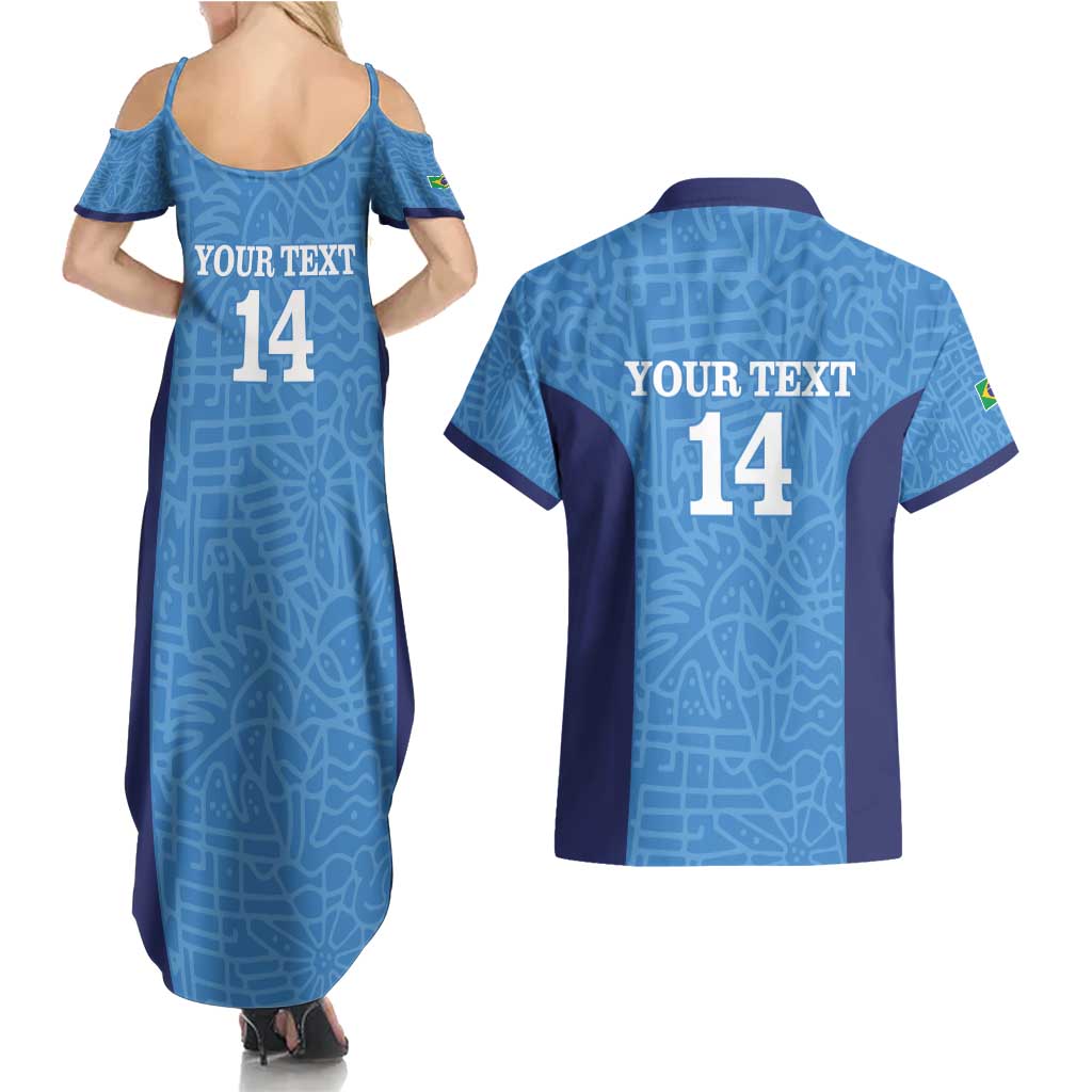 Custom Brazil Football Couples Matching Summer Maxi Dress and Hawaiian Shirt Vamos Selecao - Blue - Wonder Print Shop