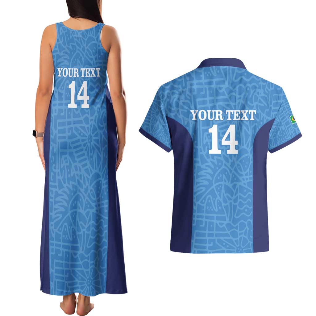Custom Brazil Football Couples Matching Tank Maxi Dress and Hawaiian Shirt Vamos Selecao - Blue - Wonder Print Shop