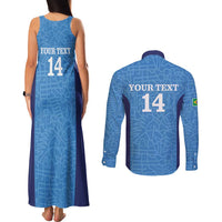 Custom Brazil Football Couples Matching Tank Maxi Dress and Long Sleeve Button Shirt Vamos Selecao - Blue - Wonder Print Shop