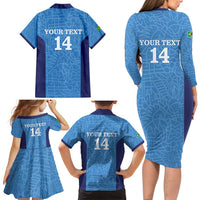 Custom Brazil Football Family Matching Long Sleeve Bodycon Dress and Hawaiian Shirt Vamos Selecao - Blue - Wonder Print Shop