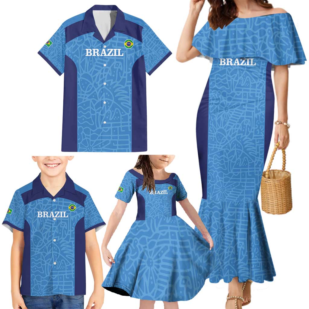 Custom Brazil Football Family Matching Mermaid Dress and Hawaiian Shirt Vamos Selecao - Blue - Wonder Print Shop