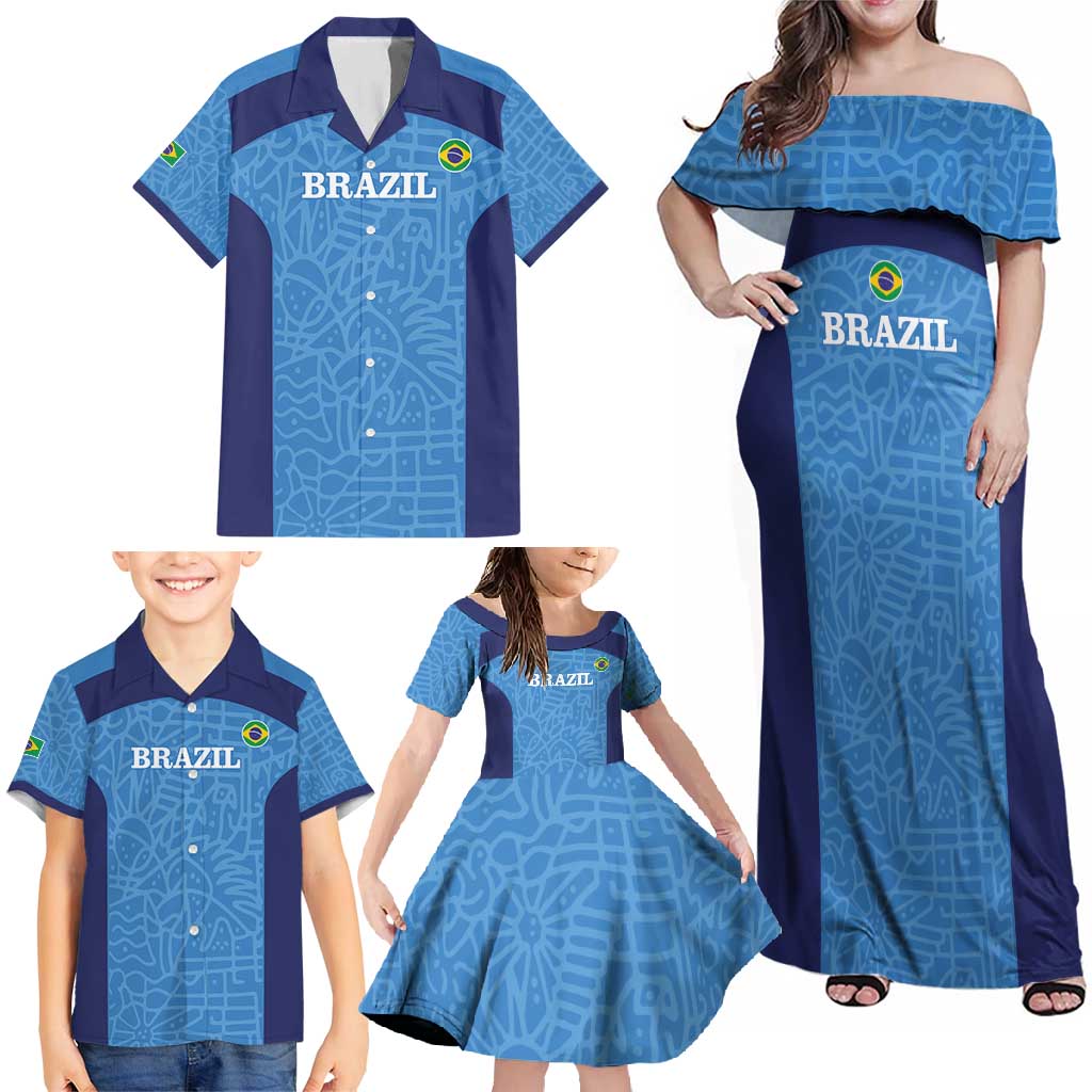 Custom Brazil Football Family Matching Off Shoulder Maxi Dress and Hawaiian Shirt Vamos Selecao - Blue - Wonder Print Shop