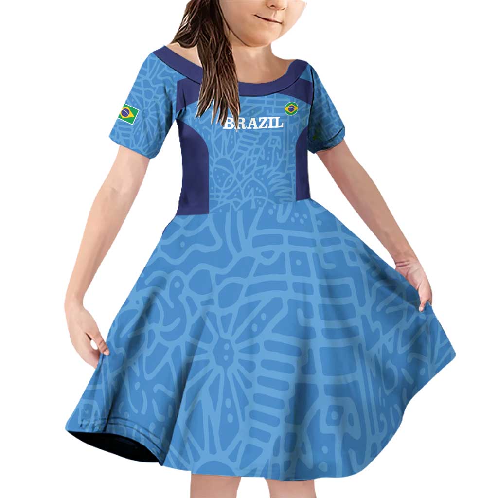 Custom Brazil Football Family Matching Off Shoulder Short Dress and Hawaiian Shirt Vamos Selecao - Blue - Wonder Print Shop