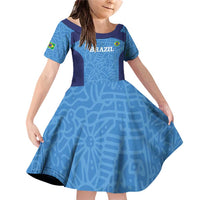 Custom Brazil Football Family Matching Off Shoulder Short Dress and Hawaiian Shirt Vamos Selecao - Blue - Wonder Print Shop