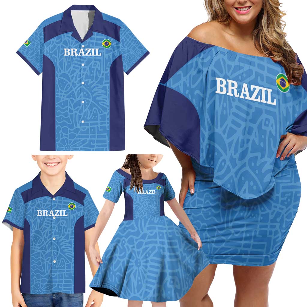 Custom Brazil Football Family Matching Off Shoulder Short Dress and Hawaiian Shirt Vamos Selecao - Blue - Wonder Print Shop