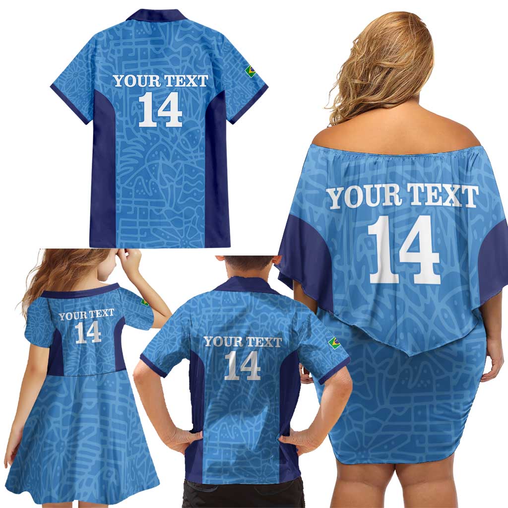 Custom Brazil Football Family Matching Off Shoulder Short Dress and Hawaiian Shirt Vamos Selecao - Blue - Wonder Print Shop