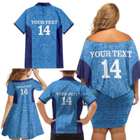 Custom Brazil Football Family Matching Off Shoulder Short Dress and Hawaiian Shirt Vamos Selecao - Blue - Wonder Print Shop