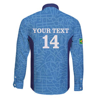 Custom Brazil Football Family Matching Off Shoulder Short Dress and Hawaiian Shirt Vamos Selecao - Blue - Wonder Print Shop