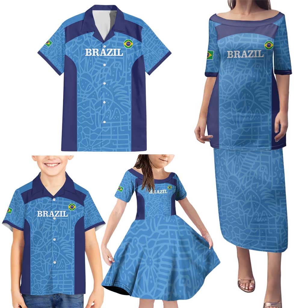 Custom Brazil Football Family Matching Puletasi and Hawaiian Shirt Vamos Selecao - Blue - Wonder Print Shop