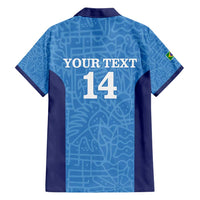 Custom Brazil Football Family Matching Short Sleeve Bodycon Dress and Hawaiian Shirt Vamos Selecao - Blue - Wonder Print Shop