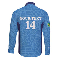 Custom Brazil Football Family Matching Short Sleeve Bodycon Dress and Hawaiian Shirt Vamos Selecao - Blue - Wonder Print Shop