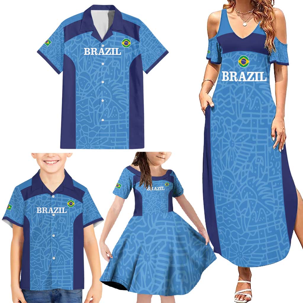 Custom Brazil Football Family Matching Summer Maxi Dress and Hawaiian Shirt Vamos Selecao - Blue - Wonder Print Shop