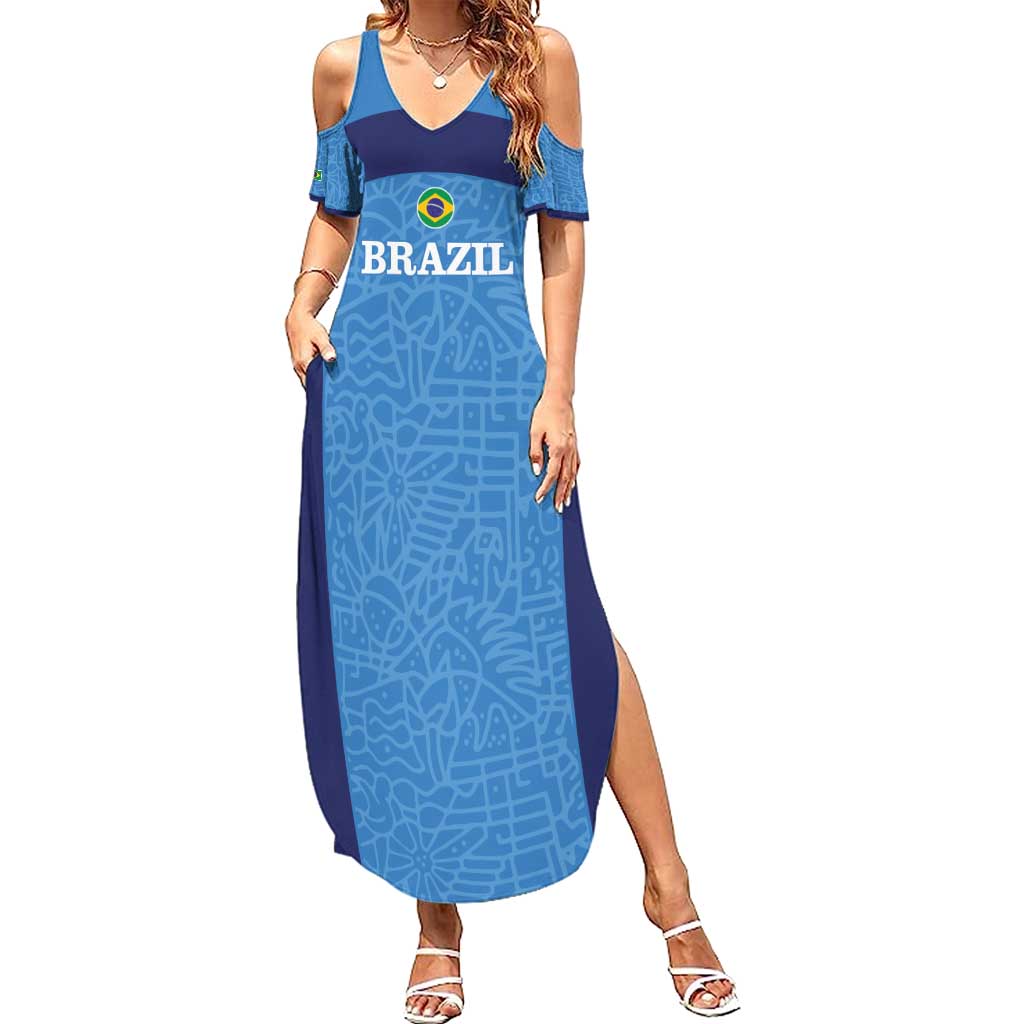 Custom Brazil Football Family Matching Summer Maxi Dress and Hawaiian Shirt Vamos Selecao - Blue - Wonder Print Shop