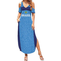 Custom Brazil Football Family Matching Summer Maxi Dress and Hawaiian Shirt Vamos Selecao - Blue - Wonder Print Shop