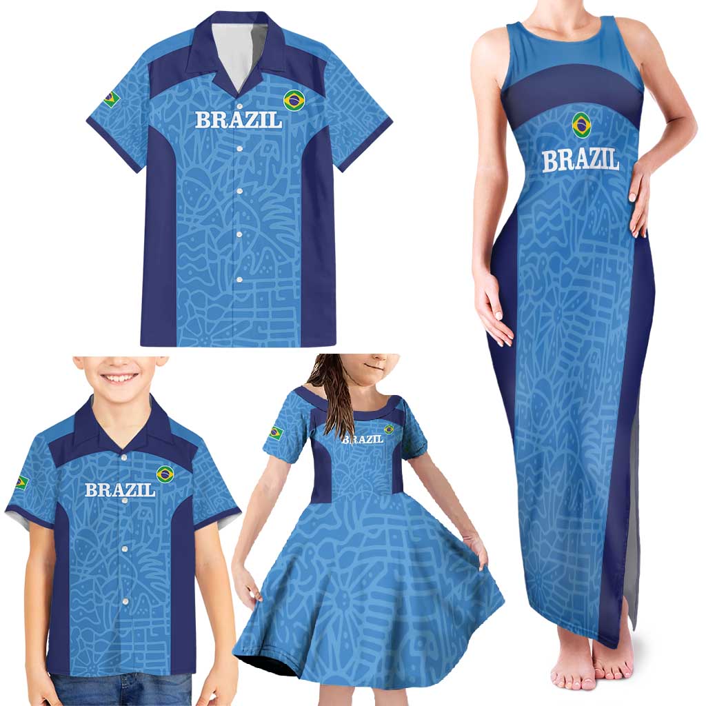 Custom Brazil Football Family Matching Tank Maxi Dress and Hawaiian Shirt Vamos Selecao - Blue - Wonder Print Shop