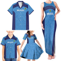 Custom Brazil Football Family Matching Tank Maxi Dress and Hawaiian Shirt Vamos Selecao - Blue - Wonder Print Shop
