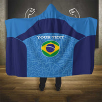 Custom Brazil Football Hooded Blanket Vamos Selecao - Blue
