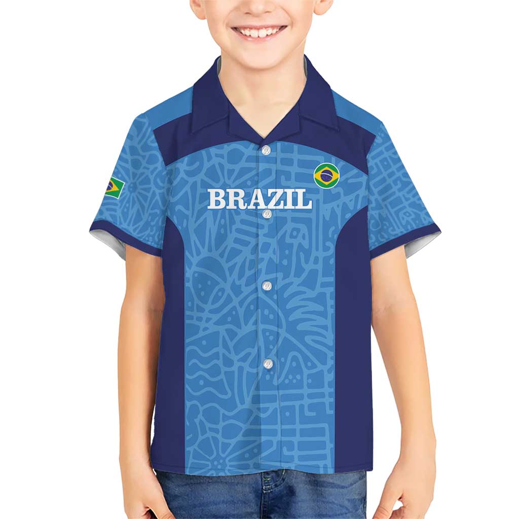 Custom Brazil Football Kid Hawaiian Shirt Vamos Selecao - Blue - Wonder Print Shop