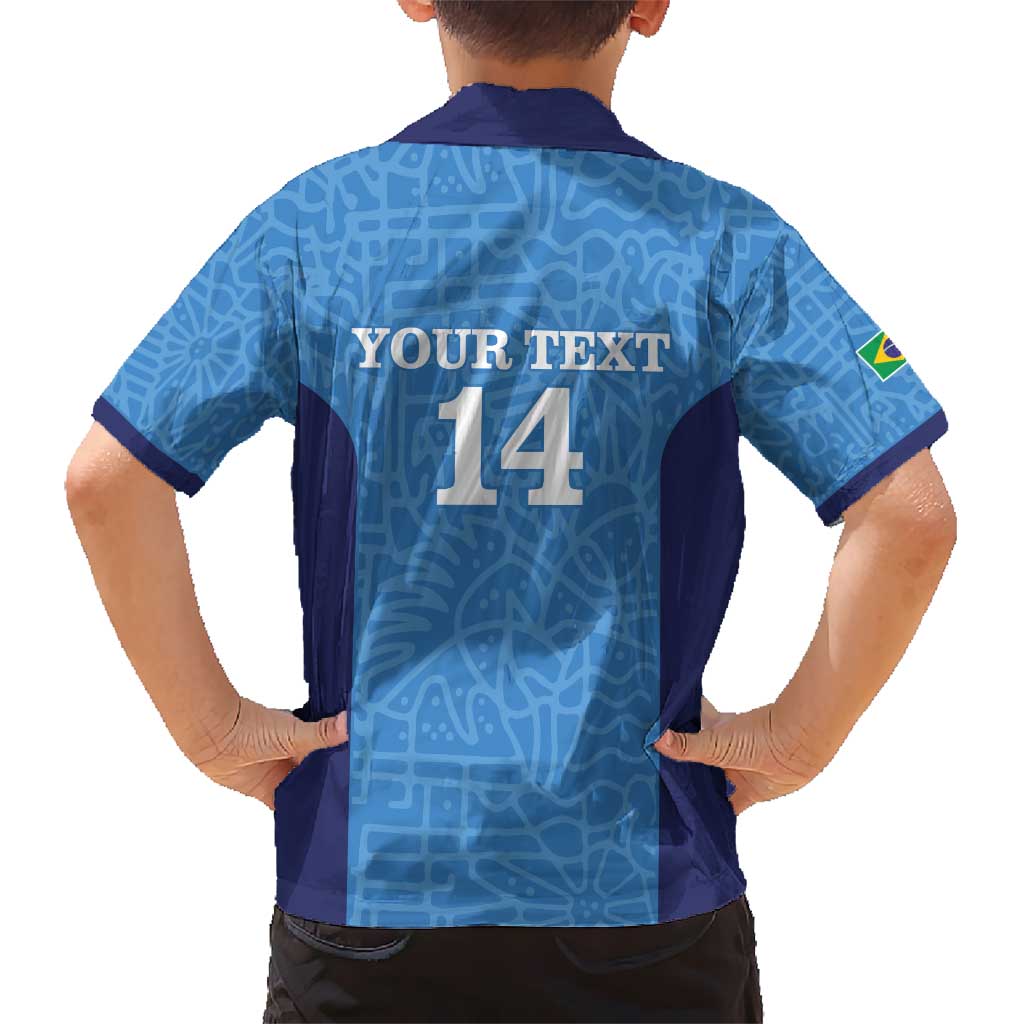 Custom Brazil Football Kid Hawaiian Shirt Vamos Selecao - Blue - Wonder Print Shop