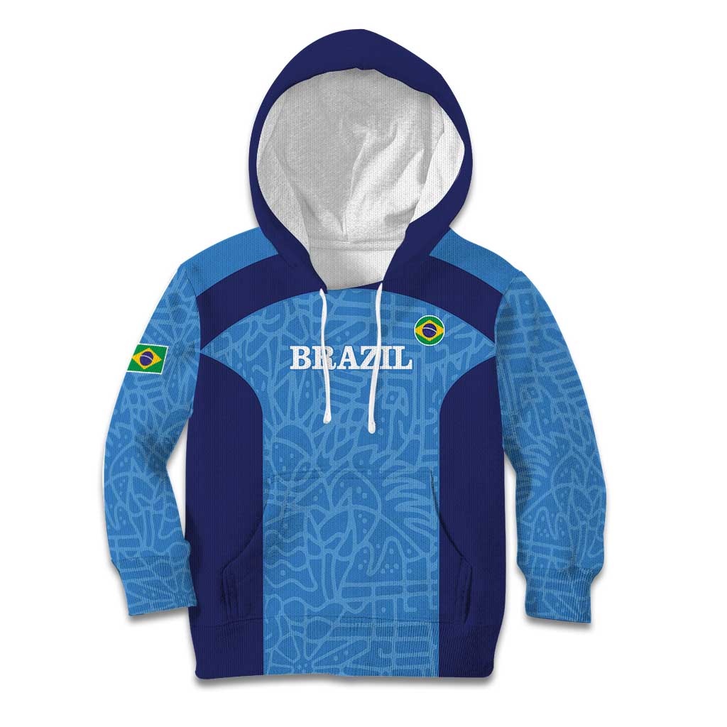 Custom Brazil Football Kid Hoodie Vamos Selecao - Blue - Wonder Print Shop