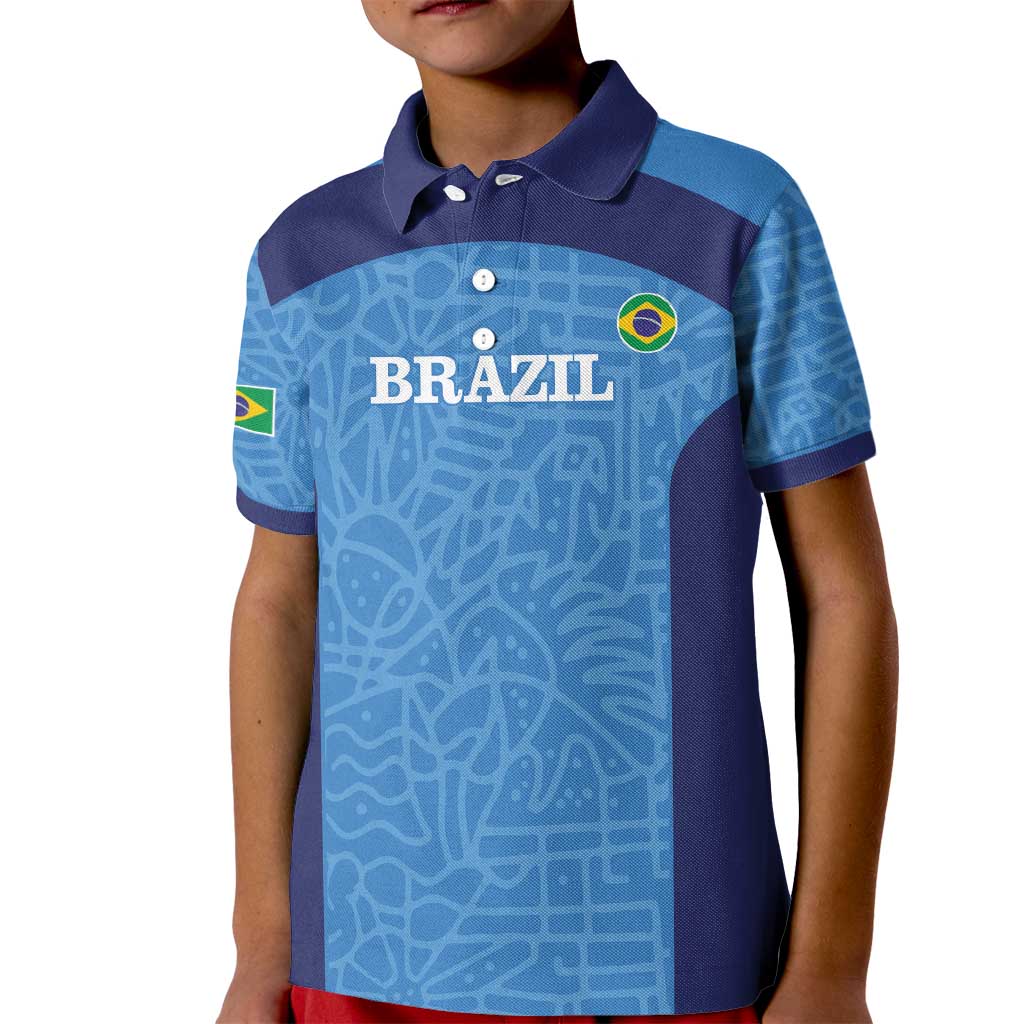 Custom Brazil Football Kid Polo Shirt Vamos Selecao - Blue - Wonder Print Shop