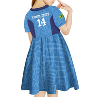 Custom Brazil Football Kid Short Sleeve Dress Vamos Selecao - Blue - Wonder Print Shop