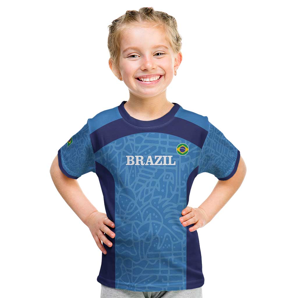 Custom Brazil Football Kid T Shirt Vamos Selecao - Blue - Wonder Print Shop