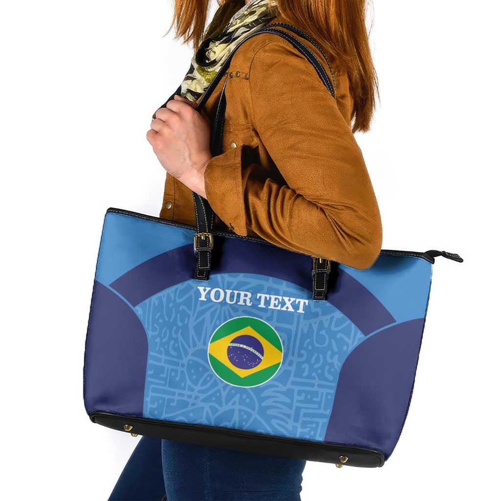 Custom Brazil Football Leather Tote Bag Vamos Selecao - Blue - Wonder Print Shop