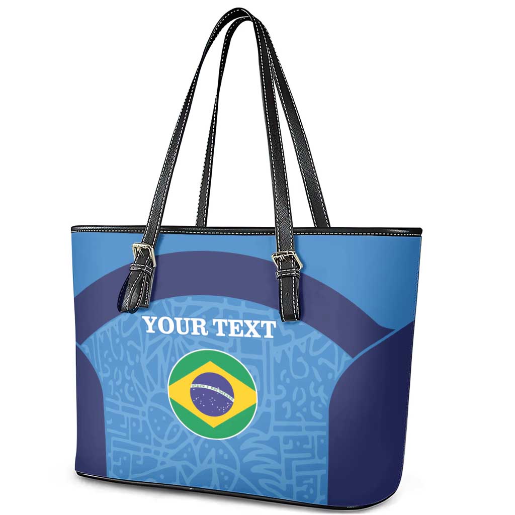 Custom Brazil Football Leather Tote Bag Vamos Selecao - Blue - Wonder Print Shop