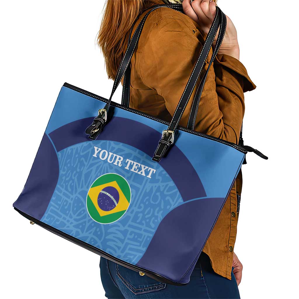 Custom Brazil Football Leather Tote Bag Vamos Selecao - Blue - Wonder Print Shop