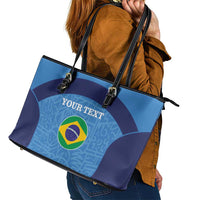 Custom Brazil Football Leather Tote Bag Vamos Selecao - Blue - Wonder Print Shop