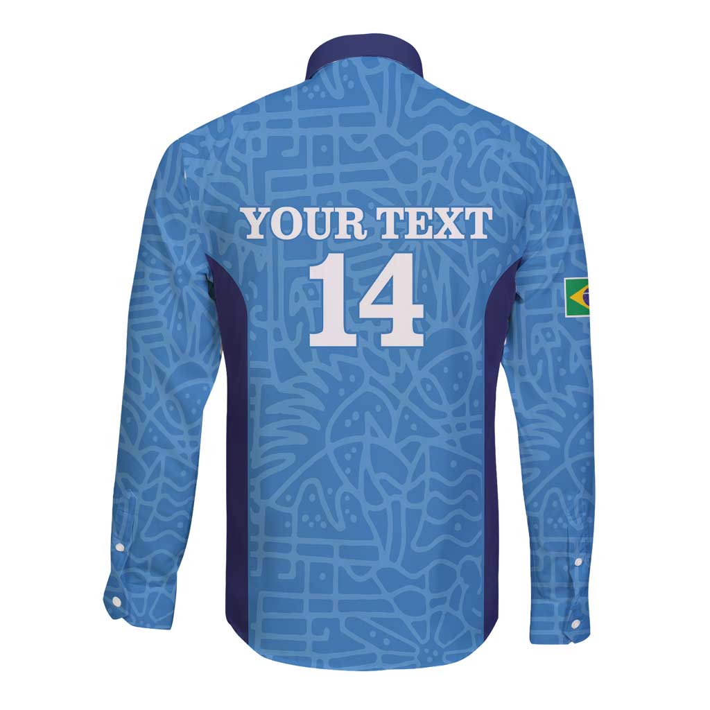 Custom Brazil Football Long Sleeve Button Shirt Vamos Selecao - Blue - Wonder Print Shop