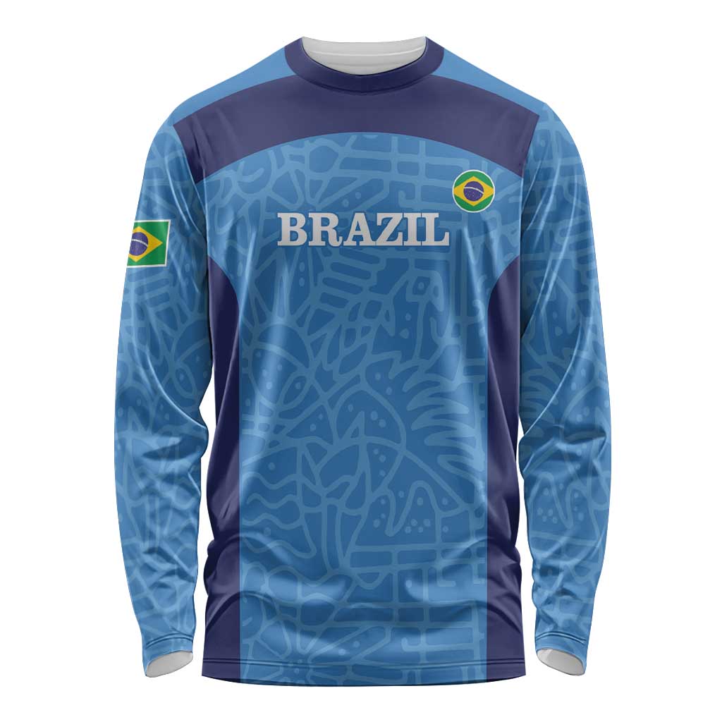 Custom Brazil Football Long Sleeve Shirt Vamos Selecao - Blue - Wonder Print Shop